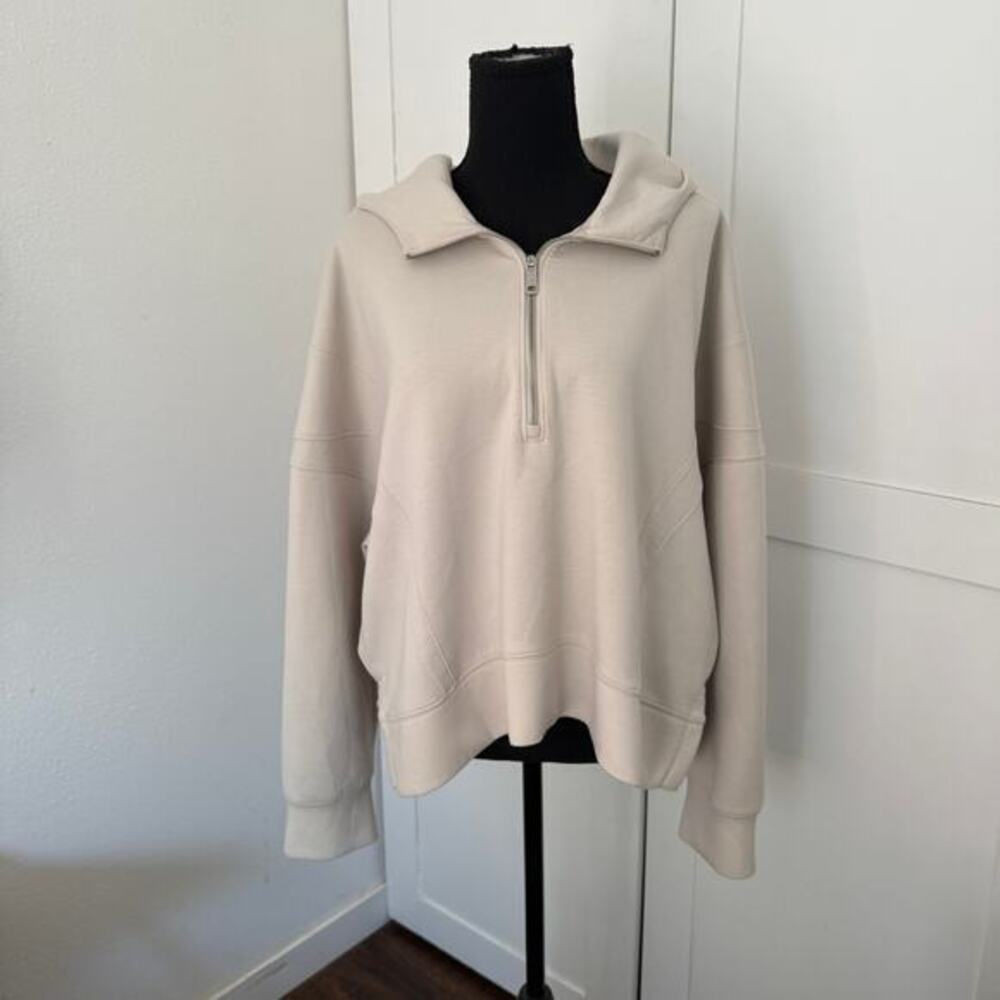 YPB Abercrombie Beige Half Zip Hoodie Active Hooded Sweatshit - xxl
